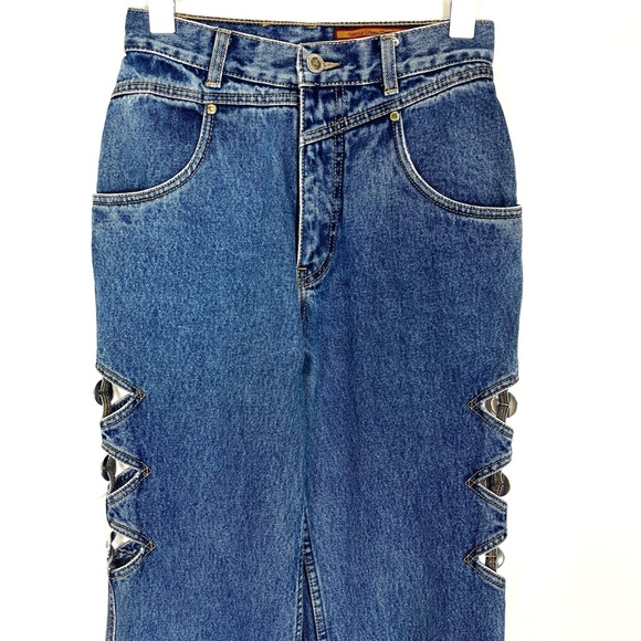 Vintage Lawman Western Cutout Bareback Jeans with large buttons - Picture 1 of 16